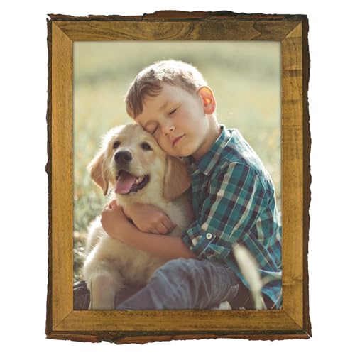 Golden State Art, 8.5x11 Picture Frame Rustic Brown, Solid Wood Picture Frame with Bark Edges & Real Glass Cover, Display ...
