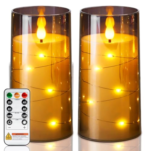 Homemory Flameless Candles with Embedded Star String Fairy Lights, Battery Operated Candles, LED Candle, Fake Candles with...