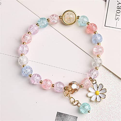 Fuqimanman2020 5 Pcs Colorful Flower Charm Bracelets Set Handmade Crystal Beaded Daisy Bracelets for Women Jewelry