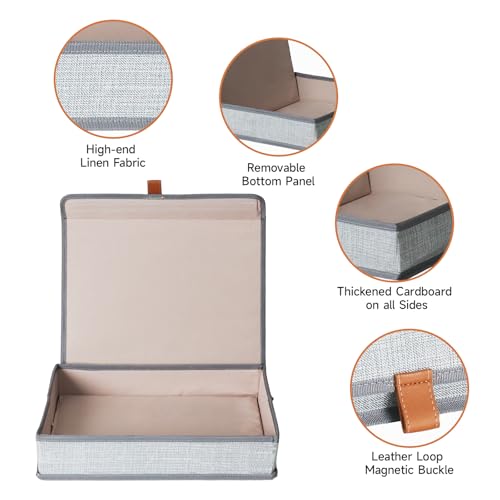 ORGMASTER Photo Storage Boxes with Lids, Memory Box for Keepsakes, Picture Organizer Versatile Linen Containers Basket Col...