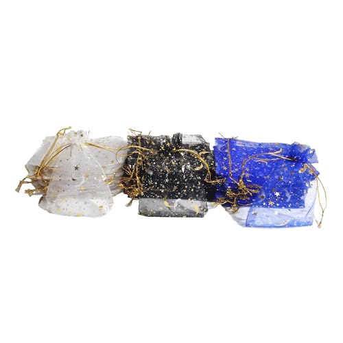 60 Pieces Moon Star Organza Jewelry Candy Bags, 3.5”X 4.7” 3 Colors Little Mesh Candy Gift Bags, Organza Favor Gift Pouche...