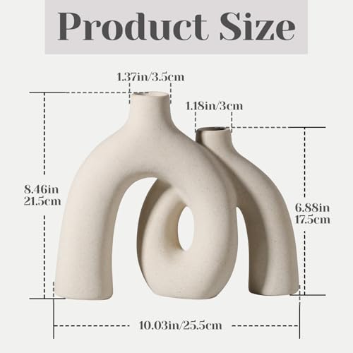 CEMABT Modern Nordic Boho Vase Set - Elegant Beige Matte Ceramic Home Decor for Living Room, Bookshelf, Mantel, Entryway T...