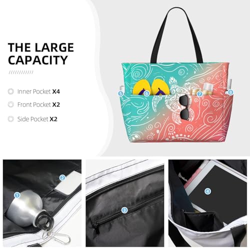 NLZI Beach Bag for Women Beach Tote Bag Waterproof Sandproof Large Bags with Zipper Big Capacity for Vacation Travel
