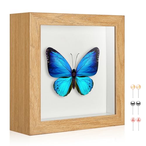 MUXIUNT 5x5 Shadow Box Picture Frame Display Case with Soft Linen Back-Thickened Panel,Small Mini Brown Deep Shadow Memory...