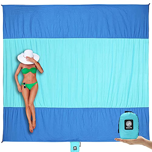 WEKAPO Beach Blanket Sandproof Waterproof, Extra Large Beach Mat, Oversized & Compact Sand Free, Quick Drying Beach Essent...
