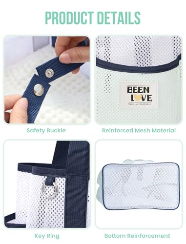 nemeki Mesh Beach Bag for Women Small Beach Tote Bag Sandproof Foldable Swim Pool Bag with 8 Pockets for Travel