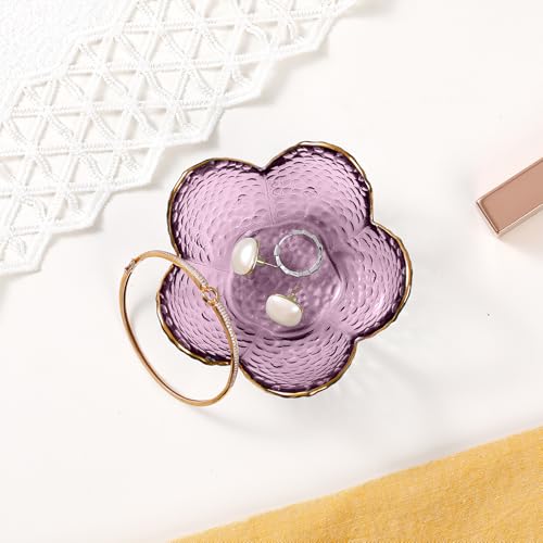 Purple Flower Jewelry Dish Glass Ring Holder Dish Jewelry Tray Cute Vanity Organizer Aesthetic Nightstand Bathroom Room De...