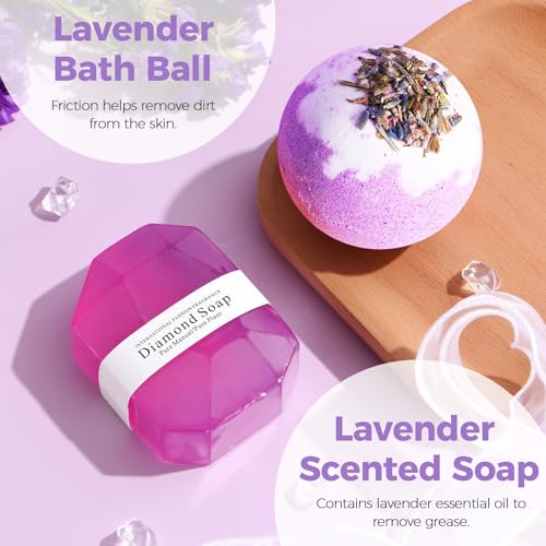 MEINESQIS Birthday Gifts for Women Gift Basket, Lavender Spa Gift Set with Cozy Flannel Blanket, Self Care Care Package Gi...