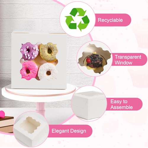 ZYFOTZUN 26pcs White Cookie Boxes with Window, 4x4x2.5 Inches Small Bakery Boxes with 36pcs Stickers, for Mini Cake Cookie...