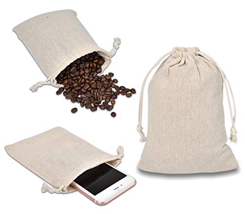 calary 50pcs Double Canvas Drawstring Gift Bag Cotton Pouch Gift Sachet Bags Muslin Bag Reusable Tea Bag 5x7 Inch