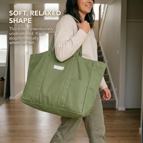 26L Harp + Ra XL Soft Unstructured Canvas Tote Bag for Women, Open Top, No Zipper, Laptop Sleeve, 3 Pockets, 23x18x7 in | ...