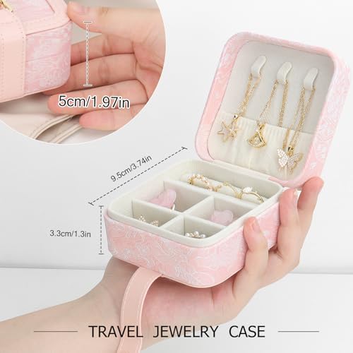 DesignSter Jewelry Box, Buckle Women's Small Travel Jewelry Box, Small Portable Jewelry Storage Box with Jacquard Embroide...
