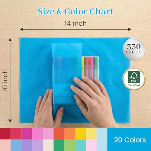 Koogel 330 Sheets Tissue Paper, 14x10 Inch Multicolor Wrapping Tissue Paper for Gift Bags Holiday Birthday DIY Crafts Proj...