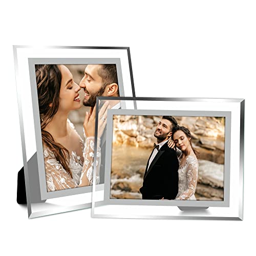 Vienrose 8x10 Picture Frame Set of 2, Clear Glass Photo Frames with Silver Edge, Horizontal or Vertical Display for Tablet...