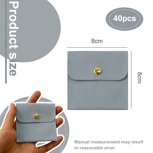 40pcs Blue Microfiber Jewelry Pouch Button Bag 8 x 8cm, Jewelry Packaging Bag Luxury Small Favor Bags Jewelry Gift Bags fo...