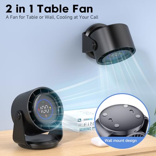 YOSHENMO Desk Fan, Turbo Table Fan for Bedroom, 100-Speed Digital Display, Low Noise, 105° Adjustable Tilt, 7.5-inch, Rech...