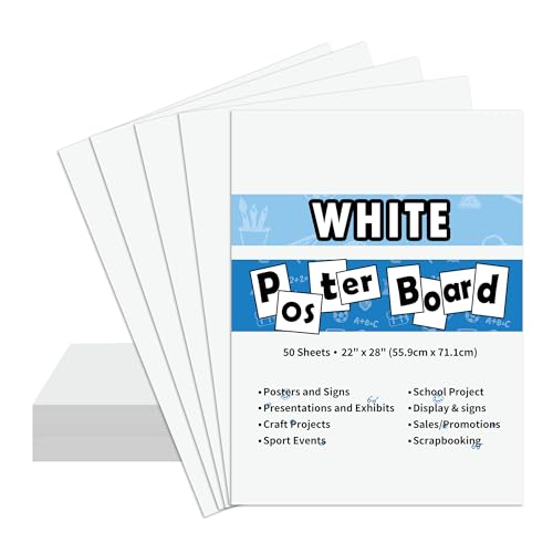 pmybupo 50PCS White Poster Board 22"X28",Value Poster Board for School Craft Project Presentation Drawing Graphic Display,...