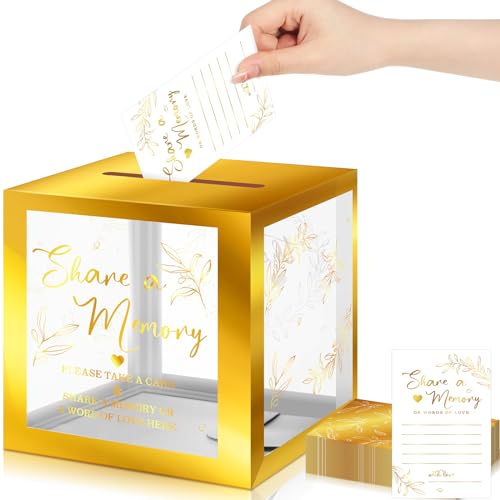 Pajean 50 Pcs Greenery Share a Memory Card for Celebration of Life Memory Cards Box with Transparent Windows Memory Box fo...