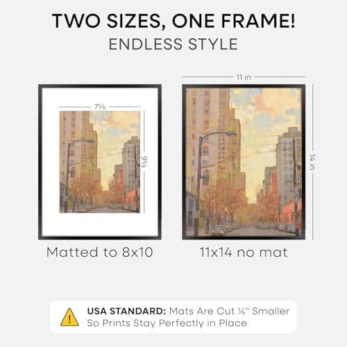 Homeforia Black 11x14 Picture Frame, High End Metal 11x14 Poster Frames with Mat 8x10, 11 x 14 Black Frame Matted to 8 x 1...