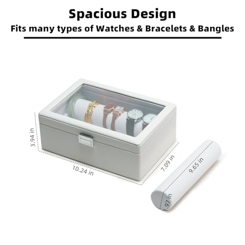 XHMQYC Bracelets Organizer Rods Bangles Display Holder, Clear See through Lid Leather Velvet Jewelry Storage Box Case for ...