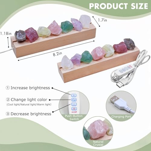 HYAMVOR Healing Crystal Night Light,7 Chakra Stones Bedside Lamp,Mood Light with Wooden LED Light Base,Healing Stones Posi...
