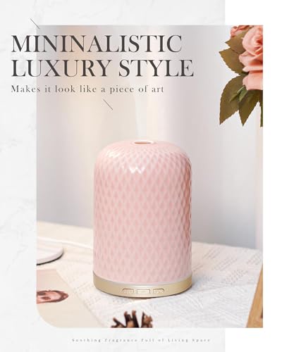 Onaboviva Essential Oil Diffuser -2.4MHz Ultrasonic Pink Ceramic Diffuser for Home,120ml, Pulse&Continuous Mist, Bright/Di...