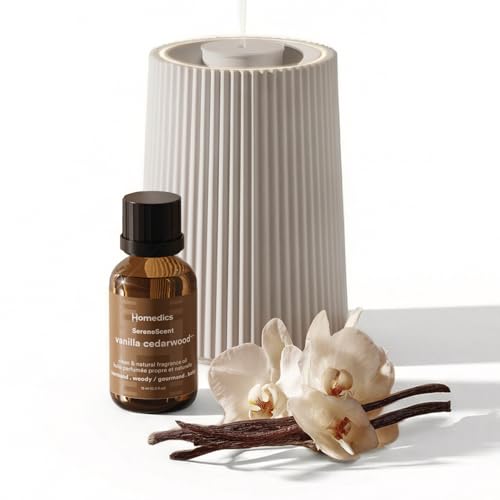Homedics Waterless Essential Oil Diffuser with 15ml Vanilla Cedarwood Fragrance Oil. SereneScent Cordless Cold Air Scent D...
