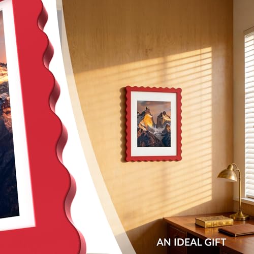 SZYUU 11x14 Wavy Picture Frame with Mat for 8x10, Real Glass and Wooden Frame - Tabletop or Wall Hanging Photo Frame(1 Pa...