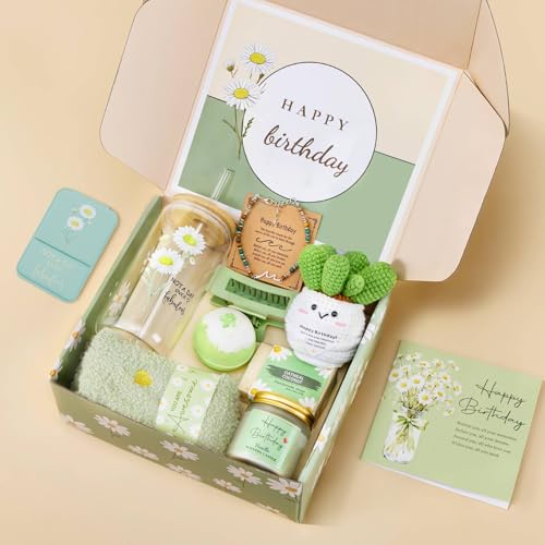 Uongeod Birthday Gifts for Women Her,11PCS Birthday Basket for Women Green Happy Birthday Gift Box for Mon Wife Daughter A...