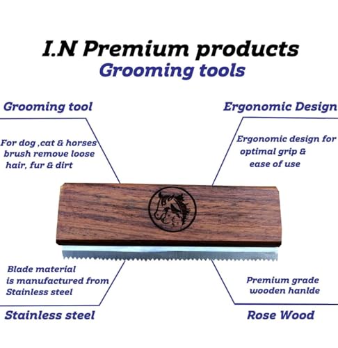 I.N Premium Original Deshedding Grooming Tools for Horse, Cats & Dogs Easy Ergonomic Wooden Handle Professional Brush Groo...