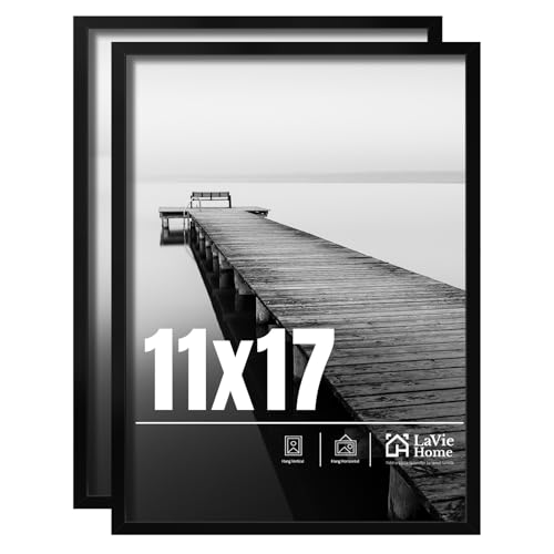 LaVie Home 11x17 Picture Frame 2 pack, Display Pictures 11 x 17 Poster Frame, 11x17 Black Photo Frame with HD Plexiglass, ...