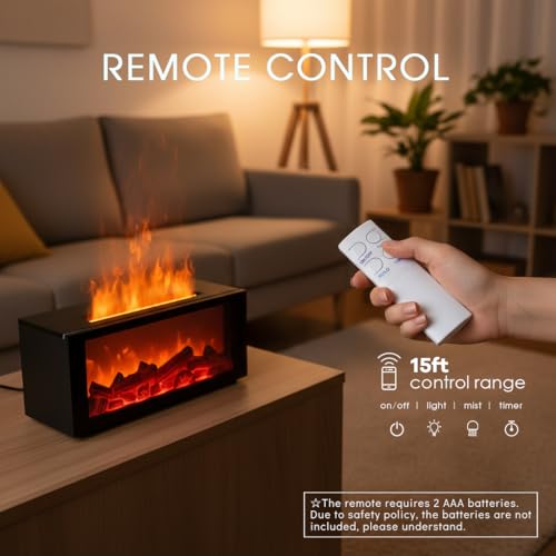 Fireplace Diffusers with 3 Essential Oils Set,Color Flame Aroma Essential Oil Diffuser with Remote Control,300ml Small Hum...