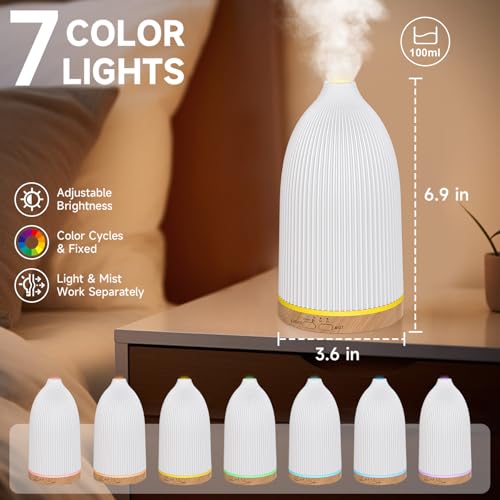 URPOWER 100ML Essential Oil Diffusers for Home, Ultrasonic Aromatherapy Diffuser with 7 Color Changing Lights, Timer & Aut...