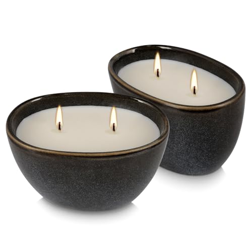 2-Pack Black Ceramic Citronella Scented Candles – Dual-Wick, All-Natural Wax, Decorative Geometric Design for Indoor/Outdo...
