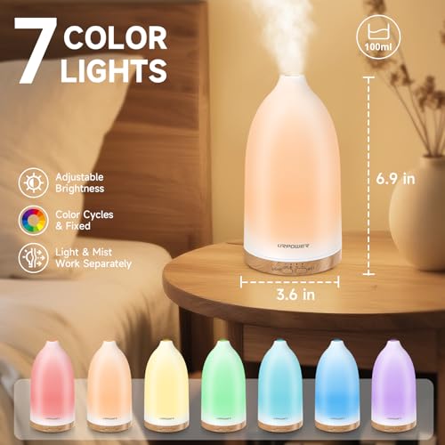 URPOWER Essential Oil Diffuser with 7 LED Color Changing Lights, Timer & Auto-Off - Ultrasonic Aromatherapy Fragrant Oil H...