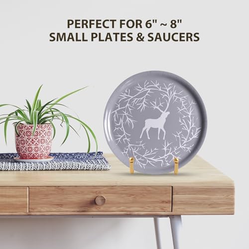 Plate Holder Easel Display Stand - 3 inch Metal Plate Stands for Display - Tabletop Picture Stand - Gold Iron Easels for D...