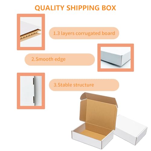 ZxeluPapr 50 Pack 9x6x2 Shipping Boxes, White Corrugated Cardboard Packaging Box for Small Business