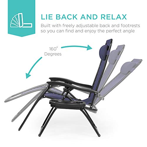Best Choice Products Set of 2 Adjustable Steel Mesh Zero Gravity Lounge Chair Recliners w/Pillows and Cup Holder Trays - N...