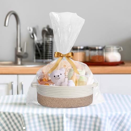 HONCESTA Woven Cotton Rope Gift Basket, Small Baskets for Gifts Empty, Cute Baby Nursery Basket, Pet Toy Storage Bin for D...