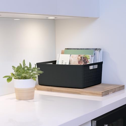 Curver Set of 6 Medium 12L Jute Decorative Plastic Organization and Storage Baskets - Perfect Bins for Home Office, Closet...