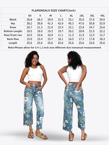 Flamingals High-Rise Vintage Floral Straight Leg Pants for Women Summer Casual Denim Pants