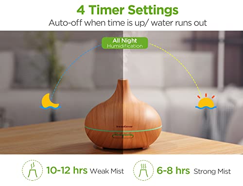 InnoGear Aromatherapy Diffuser & 10 Essential Oils Set, 400ml Diffuser Ultrasonic Diffuser Cool Mist Humidifier with 4 Tim...