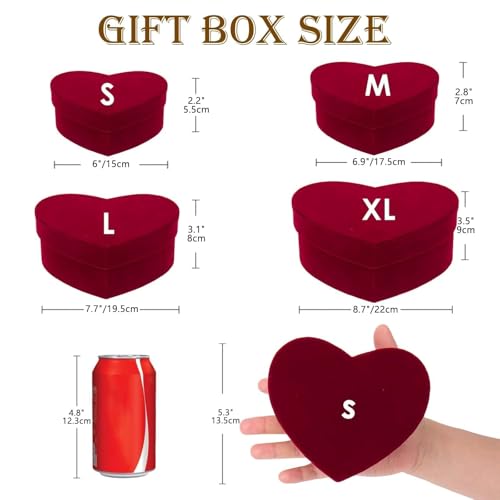 GnFlus Red Wine Gift Boxes with Lids for Presents 4 Pack Heart Shaped Velvet Nesting Burgundy Gifts Box for Arrangements F...