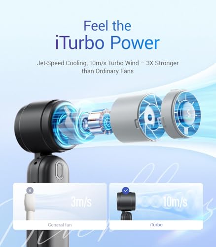 Diveblues Handheld Fan, 30ft/s Mini Portable Turbo Fan [12H Max Cooling], 4000mAh Personal Fan with LED Display, 3-in-1 Ha...