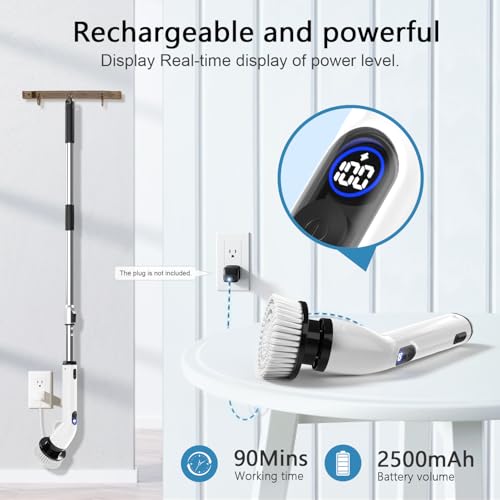 TUYU Electric Spin Scrubber, Full-Body IPX7 Waterproof Bathroom Scrubber with Power LCD Display, Adjustable Extension Hand...