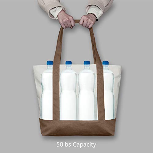 TOPDesign 1-Pack Canvas Tote Bag with an External Pocket, Reusable Grocery Shopping Bag, Top Zipper Closure, Daily Essenti...