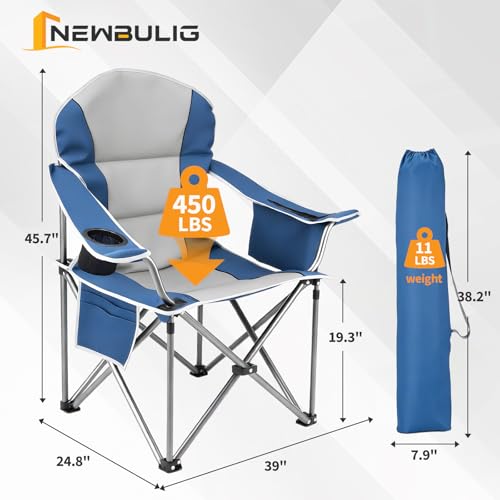 NEWBULIG Oversized Folding Camp Chair for Adults, 500 LBS Heavy Duty Support, Portable Outdoor Collapsible Chairs, with Cu...
