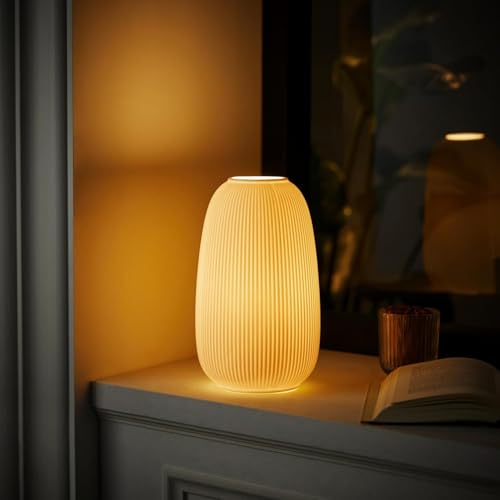RONDURE 9.5" Modern Ceramic Table Lamp, Fully Dimmable Modern Bedside Lamps for Bedroom, Living Room and Nightstand, White...