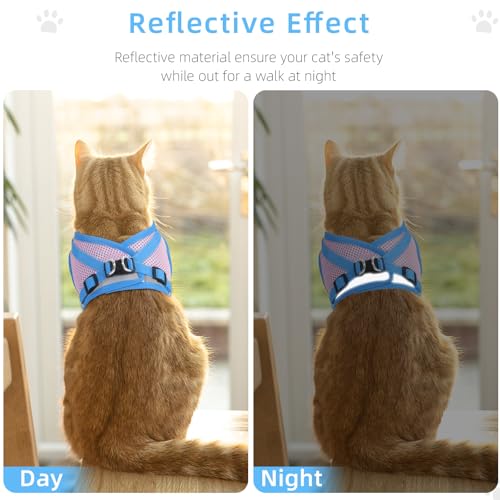Cat Vest Harness and Leash Set for Walking Escape Proof, Adjustable Kitten Harness Breathable Mesh with Reflective Strips ...
