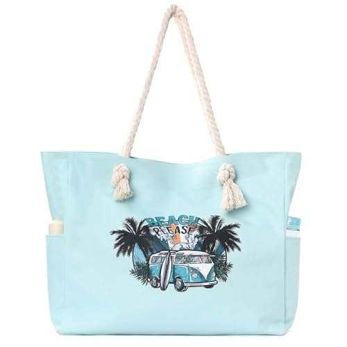 Apxouans Beach Bags for Women Large Waterproof Beach Travel Tote Bags Sandproof Swim Pool Bag Canvas Zipper Big Tote
